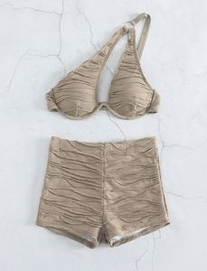 Pleated Swimsuit 2026Women 2-Piece Bikini Solid Color High Waist Swimwear Underwire Single Shoulder Hollow Out Bathing Suit - Product Image 6