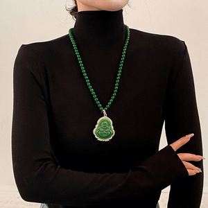 Collar de Cadena con Cuentas de Jade Verde Estilo Chino para Mujer, Collar Ruyi de Cuentas de Cristal Natural Curativas Hechas a Mano para Invierno - Product Image 6