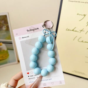 New Solid Color Acrylic Bead Keychain Bracelet Metal <b>Key</b> <b>Ring</b> Fashion <b>Car</b> <b>Key</b> Pendant Anti-lost Wrist Straps Wristlet Keychains - Product Image 5