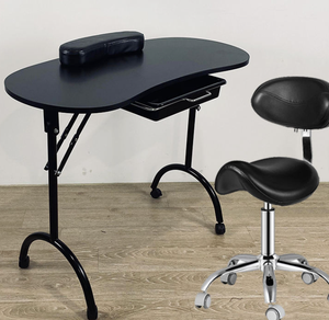 Portable <b>Folding</b> Manicure <b>Table</b> Nail Salon Desk with Tray Wrist Rest Lockable Wheels for Home Spa Beauty Studio - Product Image 4