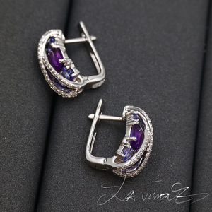 Pendientes de Plata 925 con Incrustaciones de Tanzanita, Amatista y Zafiro Blanco Sintético de la Serie Counterattack - Product Image 3