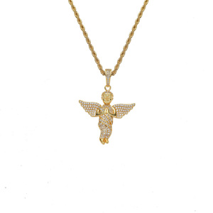 Ciondolo a forma di angioletto, collana in ottone con zirconi per uomo e donna della collezione Coppia di Cupido. - Product Image 3