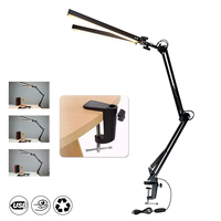 Lampe de bureau LED de luxe à 2 têtes, style moderne, pliable, à pince, commande tactile DC, abat-jour noir, intensité réglable pour bureau d'étude et salle de lecture
