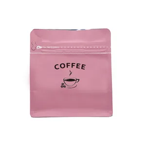 Malotes personalizados café logotipo personalizado impresso 100 gram fundo plano matte rosa café saco