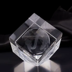Kristall würfel Kristall Inside Carving Hot Sale 3D Klarer Kristall für dekorative Ausstellung