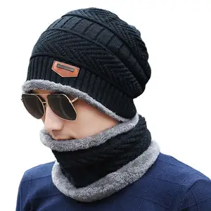 B1113 Winter Warm Knit Mask Bonnet Beanie Knitted Hats Collar Scarf Custom Scarf Hat Sets for Men