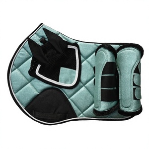 OEM Horse Riding Matchy Set with Breathable Saddle Pad Comfortable Brushing <b>Boots</b> and Anti Fly Eventing Bonnet - Product Image 1