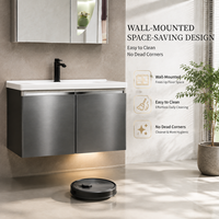 Meuble de salle de bain suspendu avec miroir LED, rangement intelligent, design moderne, écologique, pour hôtel et villa, mobilier de salle de bain OEM ODM