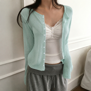 Blusa de Punto para Mujer, Cuello en V, Botones, Manga Larga, Estilo Casual para Oficina, Protección Solar, Nueva Llegada, Ligera - Product Image 5
