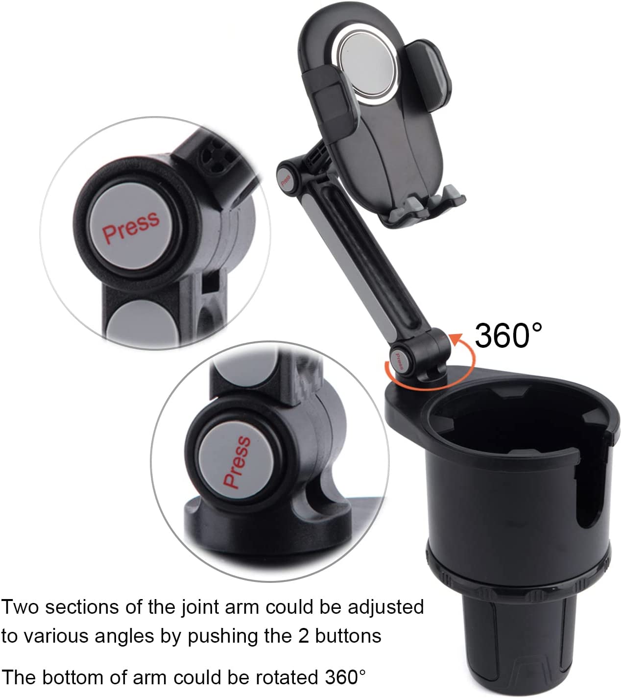 GreatYYT 2-in-1 Upgraded Car Phone Cup Holder - Universal 360° Rotating Multifunctional ABS Accessor
