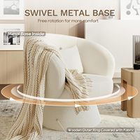 Moderne 360 °   Fauteuil pivotant d'appoint gris foncé, design tonneau, tissu Teddy, coussin lombaire supplémentaire, chaise en bois élégante pour salon