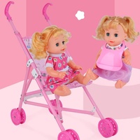 Poussette de poupée jouet avec yeux 3D, chariot à main, fonction d'eau potable et sonore, clignotant, cadeau pour la Fête des Enfants