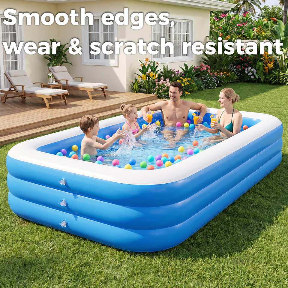 Simple Rectangle Pools Pursuefree Swimming Pool Multi-Size 3-Ring & 4-Ring PVC Kids Home ...