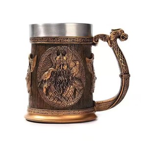L tazza da caffè in acciaio inossidabile fodera in resina Viking God Thunder Drink Cup Tankard regali aziendali birra in stile Medival - Product Image 2