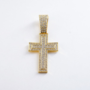 Crown Cross Pendant Cuban Link Necklace 18K Gold Plated Alloy Diamond Look Chain Jewelry <b>for</b> Daily Wear - Product Image 2