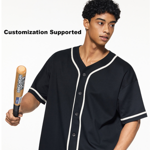 T-shirts Homme Streetwear Oversize Décontracté Style Old Money avec Bordures Contrastantes, Maillot de Baseball Boutonné 270 g/m² – Vente en Gros - Product Image 1