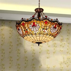 Lustre en verre Tiffany de style rétro, ovale, fait main, de 32 pouces, pour hôtel, villa, salle à manger - Product Image 3