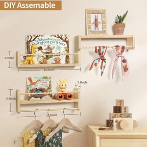 Juego de 3 estantes flotantes de madera natural, estantes de libros montados en la <span class=keywords><strong>pared</strong></span> para habitación de niños, decoración de guardería y organización de almacenamiento - Product Image 4
