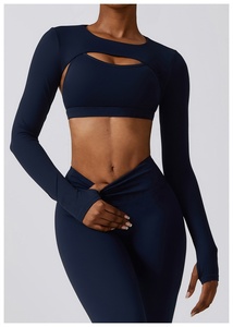 Conjunto de <span class=keywords><strong>Yoga</strong></span> de 3 Piezas, Top Corto, Personalizado, Azul, de Alta Calidad, con Sujetador Deportivo y Leggings - Product Image 4