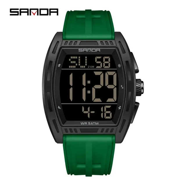 SANDA 6328 Fashion Men's Electronic Watches LED Digital Display Silicone Strap Multi Functional Waterproof Montres Pour Hommes