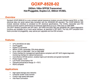 Módulo Transceptor Óptico GOXP 8528-02, 850nm, 300m, LC, Fibra Multimodo, para Aplicaciones de Centro de Datos - Product Image 5