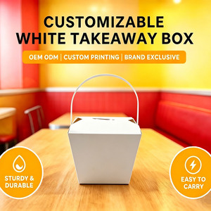 Premium Noodle Box Paperboard Square <b>Takeaway</b> <b>Container</b> With Handle Custom Printing Four-Color Design Self Erecting Food Grade - Product Image 2