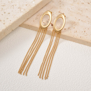 Pendientes de joyería fina de lujo con borlas largas de acero inoxidable dorado, exagerados y a la moda, al por mayor. - Product Image 4