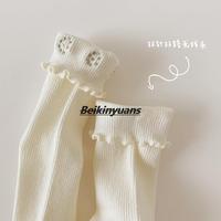 Étiquettes personnalisées enfants chaussettes doux nœud papillon perle dentelle bas fille princesse vent Lolita tas chaussettes enfants genou haute chaussette