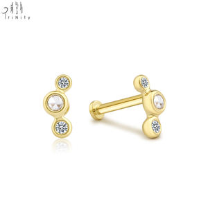 Boucles d'oreilles pour femmes en or massif 14 carats avec diamant naturel taille rose, bijoux de haute qualité pour vente en gros, boucles d'oreilles à piercing unique - Product Image 1