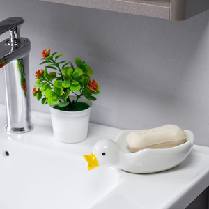 Ruijie Duck Shape Ceramic <b>Soap</b> <b>Dish</b> Self Drain Home Bathroom Decorative <b>Soap</b> <b>Holder</b> - Product Image 1