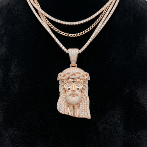 Colgante con Rostro de Jesús, Amuleto Religioso Cristiano, Oro Rosa, Diamante Moissanita, Joyería Unisex, Corte Brillante Redondo, Microincrustaciones - Product Image 4