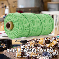 Wholesale 4ply 4mm Combed Fancy Cotton Yarn Dyed Rainbow Color Hand Knitting Yarn for Weaving Tapestry Ornament