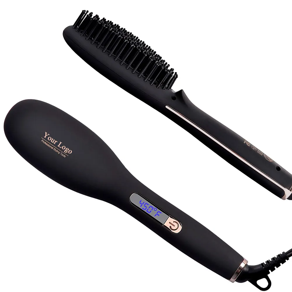 Basit moda profesyonel negatif iyon bir adım elektrikli saç fırçası düzleştirici saç fırçası tarak özel Logo naylon