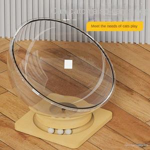 سرير قطط على شكل كبسولة فضائية دوار للاستخدام في جميع الفصول، سرير قطط بلاستيكي شبه مغلق مع لعبة مدمجة للحيوانات الأليفة - Product Image 3