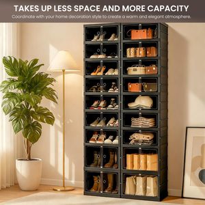 9-Tier One-Piece Foldable Plastic <b>Shoe</b> Organizer Magnet Door Easy-to-Install Living Room <b>Shoe</b> Cabinet Customizable Eco-Friendly - Product Image 4