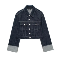 Fabrication de vêtements sur mesure Automne Printemps Ensemble denim à manches longues Simple boutonnage Taille haute Jeans à jambes larges Costume denim brut vintage