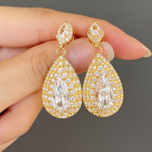 Orecchini a goccia a forma di pera di grandi dimensioni per donna, eleganti gioielli con pietre scintillanti. - Product Image 2
