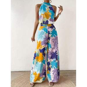 ชุดเซ็ต 2 ชิ้นสำหรับผู้หญิง รุ่นคัสตอม 2026 เสื้อแขนกุดแบบผูกคอ กางเกงขายาวเอวสูงทรงตรง ผ้าชีฟอง สวมใส่สบายๆ สำหรับฤดูใบไม้ผลิและฤดูร้อน ระบายอากาศได้ดี - Product Image 6