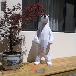 Scultura in Resina e Fibra di Vetro Personalizzata, <span class=keywords><strong>Orso</strong></span> Bianco Geometrico Realistico con Sfere Gialle, Oggetto d'Arte da Collezione - Product Image 6