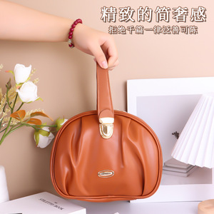 Sac à cosmétiques haut de gamme, sac à main portable de grande capacité, sac de rangement pour articles de toilette de qualité supérieure pour usage domestique, poignée souple en cuir PU - Product Image 4