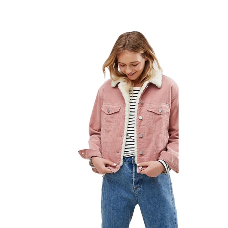pink block denim jacket