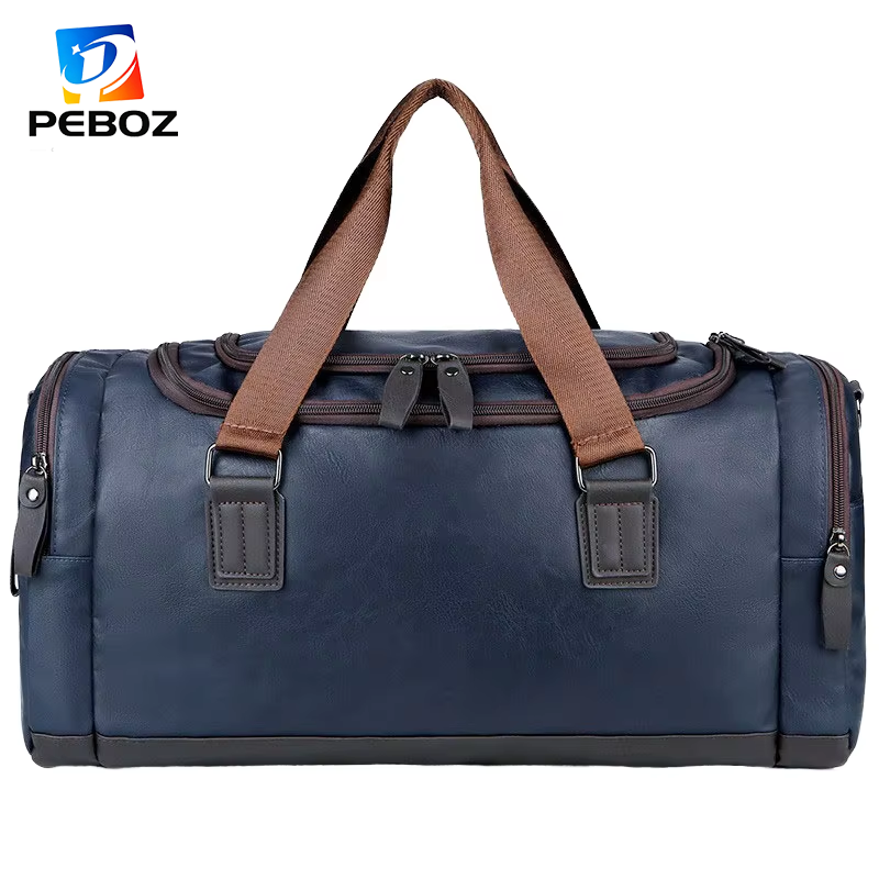 Custom Outdoors Fashion Travel Luggage PU Leather Duffle Bag with Zipper Closure