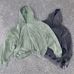 Hochwertiges benutzer definiertes Logo Acid Wash Vintage Boxy Reiß verschluss Sun Faded Overs ize Printing Streetwear Kleidung Hoodie Herren - Product Image 4