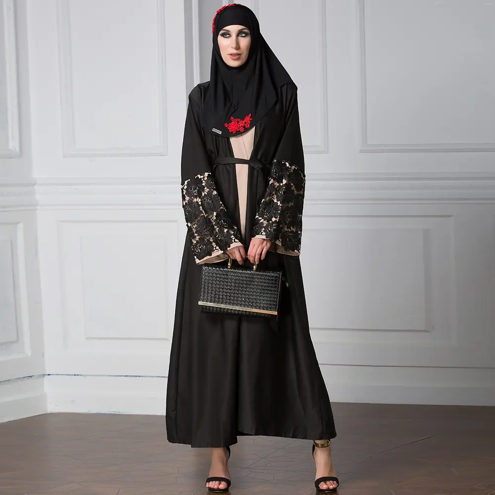 Cardigan de bordado com frente única, cardigan islâmico aberto com design árabe eid dubai abaya 2022