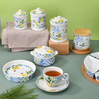 Service de table en porcelaine de haute qualité, motif citron, céramique, vaisselle jetable, décoration pour fêtes, banquets, mariages