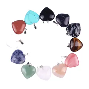 healing gemstone hearts 20mm Assorted mix natural stone bead heart charms rose quartz crystal pendants for making jewelry