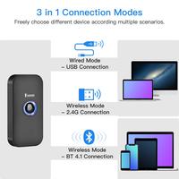 Lecteur de codes-barres Eyoyo EY-009P 1D 2D PDF417 QR Code, petite taille, mini fil, 2.4G Bluetooth sans fil, portable, 3 en 1
