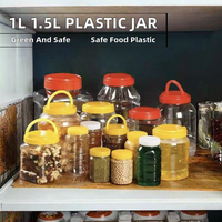 Pot de conservation alimentaire cylindrique en plastique PET écologique de 200 ml à 1,5 L avec couvercle à poignée, design rond et plat PB-101 NO pour flocons d'avoine, bonbons, noix