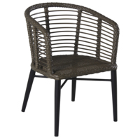 Chaise de salle à manger d'extérieur en rotin synthétique PE marron avec structure en alliage d'aluminium, fabriquée à Foshan