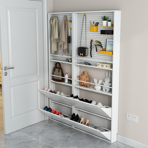 Nordic Style White Metal Flip Shoe Storage Unit Perforated Backboard Hallway Multi Storage For Scarf Key Storybooks Security - Product Image 1